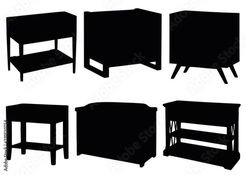 Bedside tables, chest of drawers and tables in the set.