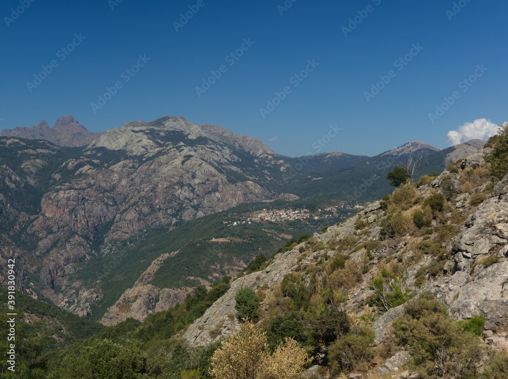 Panorama of rocks and forests in the Corsican mountains Panorama of rocks and forests in the Corsican mountains