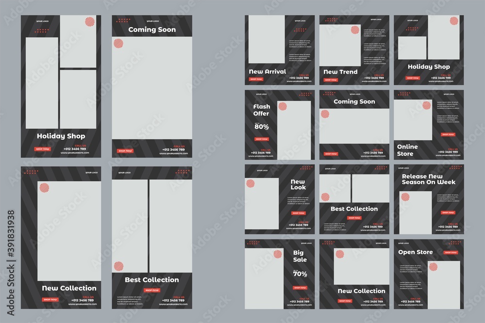 Editable Post Template Social Media Banners for Digital Marketing. Promotion Brand Fashion. Stories. Streaming. Vector Illustration - Vector Editable Post Template Social Media Banners for Digital Marketing. Promotion Brand Fashion. Stories. Streaming. Vector Illustration - Vector