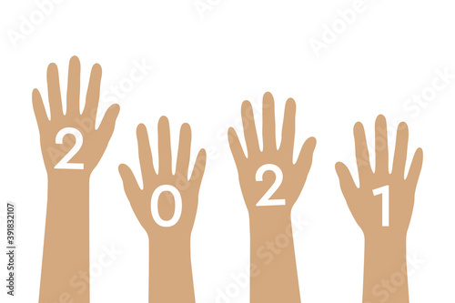 raised human hands 2021 isolated on white background vector illustration EPS10