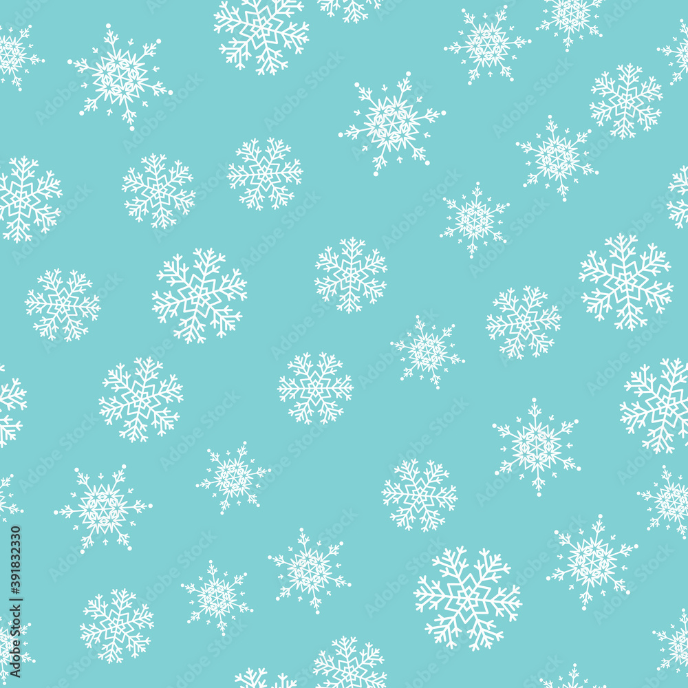 Snow seamless pattern. White snowflakes on blue background. Falling snow. Snow seamless pattern. White snowflakes on blue background. Falling snow.