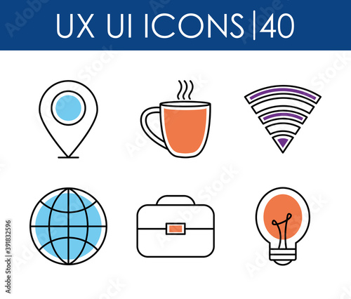 icons set of ux ui icons, half line half color style