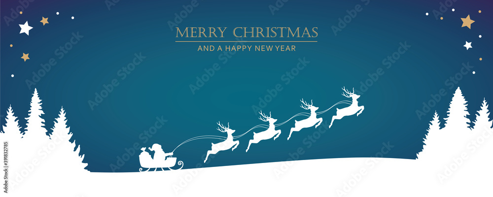 santa claus in a sleigh with reindeer christmas banner vector illustration EPS10