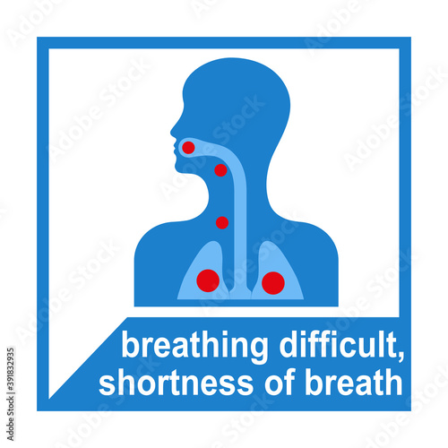 Healthcare infographic elements. Coronavirus symptoms. Breathing difficult, shortness of breath. Vector illustration isolated on white background.