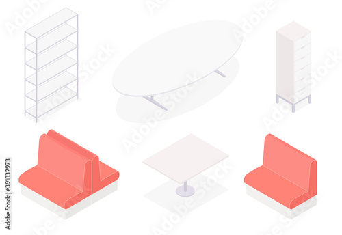 Set of isometric furniture. Vector collection. Illustration in flat design.