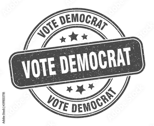 vote democrat stamp. vote democrat label. round grunge sign