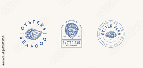 Tablou canvas Set of logo templates for the menu of a fish restaurant, oyster farm or seafood store