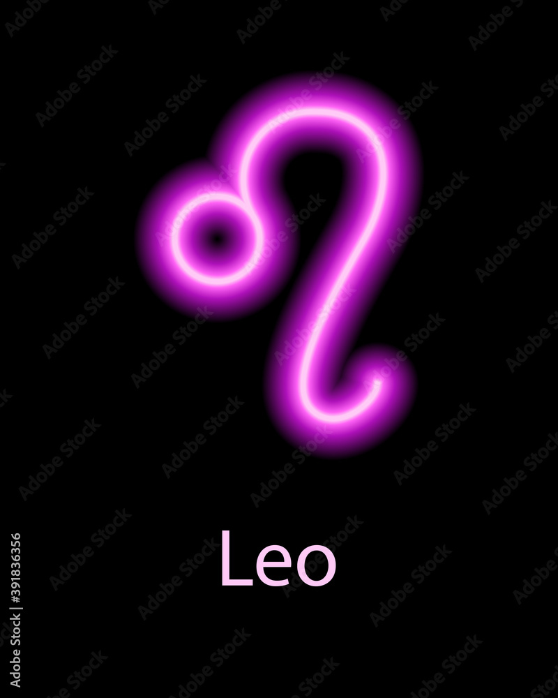 Pink neon zodiac sign Leo with caption. Predictions, astrology, horoscope. Pink neon zodiac sign Leo with caption. Predictions, astrology, horoscope.