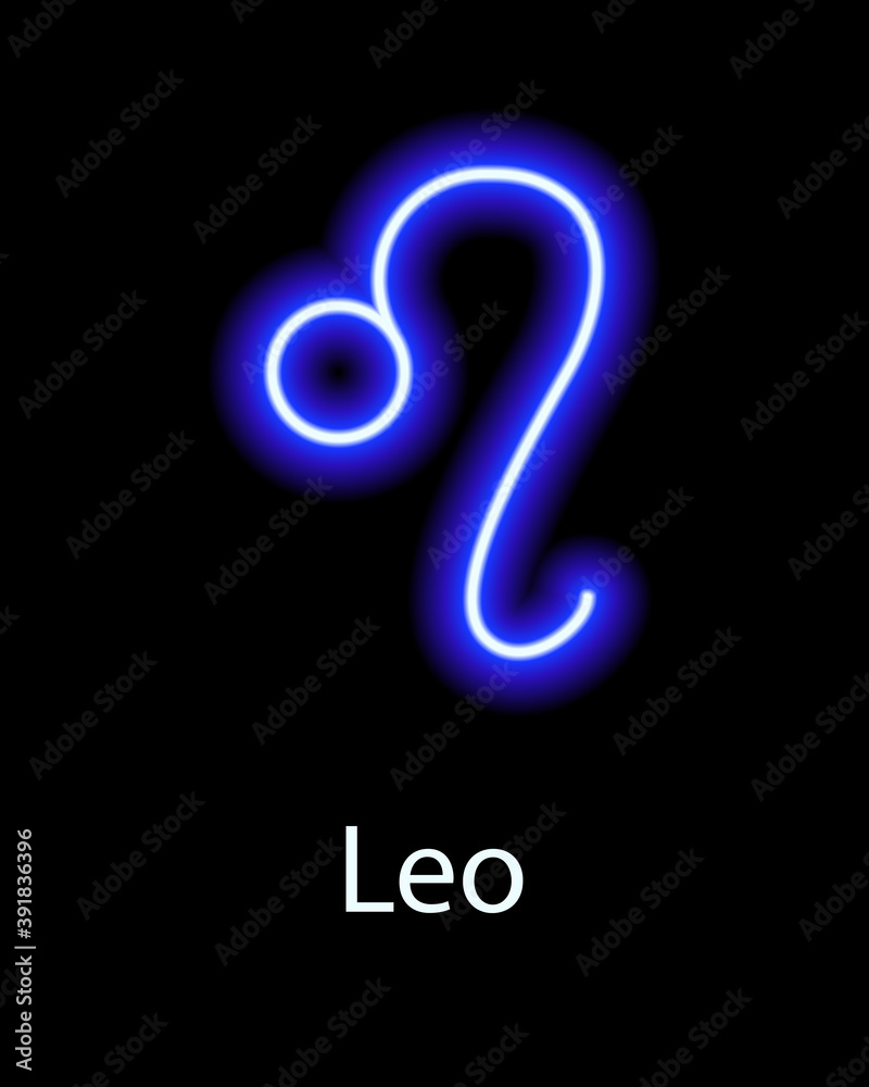 Blue neon zodiac sign Leo with caption. Predictions, astrology, horoscope. Blue neon zodiac sign Leo with caption. Predictions, astrology, horoscope.