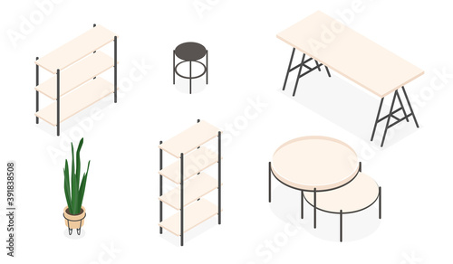 Set of isometric furniture. Vector collection. Illustration in flat design.