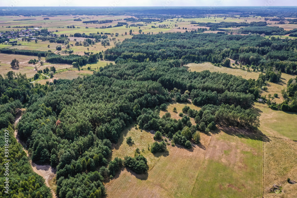 Aerial high angle landscape near Paplin village within Wegrow County, Mazovia Province in Poland