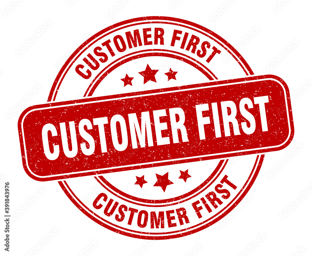 customer first stamp. customer first label. round grunge sign