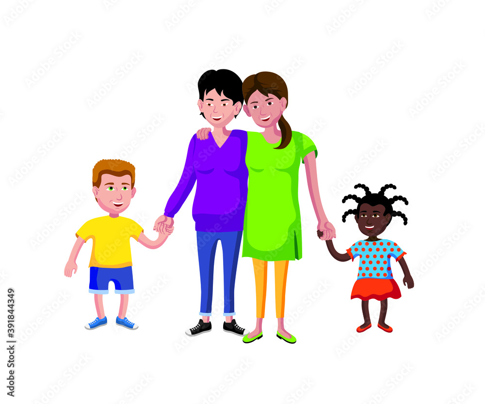 Cartoon illustration of a LGBT family with children