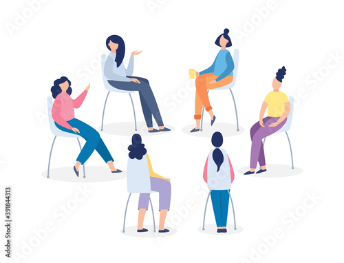 Vector illustration of group therapy for treatment of phobias and addictions