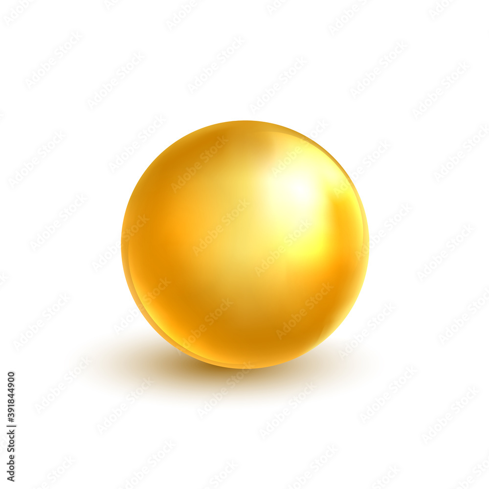 Gold sphere. Bright glossy ball. Oil golden bubble. Luxury cosmetic design element. Vitamin capsule or collagen essence drop. Metallic ball. Skincare template. Vector illustration Gold sphere. Bright glossy ball. Oil golden bubble. Luxury cosmetic design element. Vitamin capsule or collagen essence drop. Metallic ball. Skincare template. Vector illustration