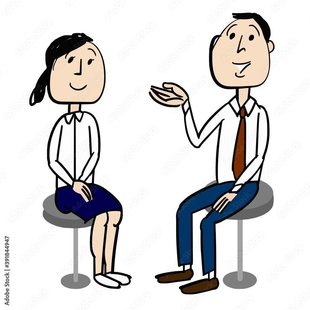 Young businessman who is introducing a worker woman Young businessman who is introducing a worker woman