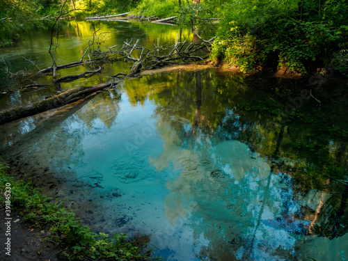 The most famous source of natural mineral water, bubbling wellspring. Green welspring in Mari El, Russia