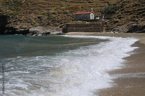 The beach of Achla on the island of Andros Cyclades Greece.Saint Nicholas photo