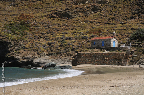 The beach of Achla on the island of Andros Cyclades Greece.Saint Nicholas © CHRISTOS