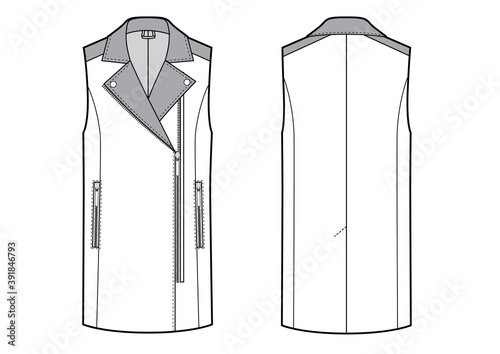 Woman waistcoat biker style, leather inserts on collar and shoulders