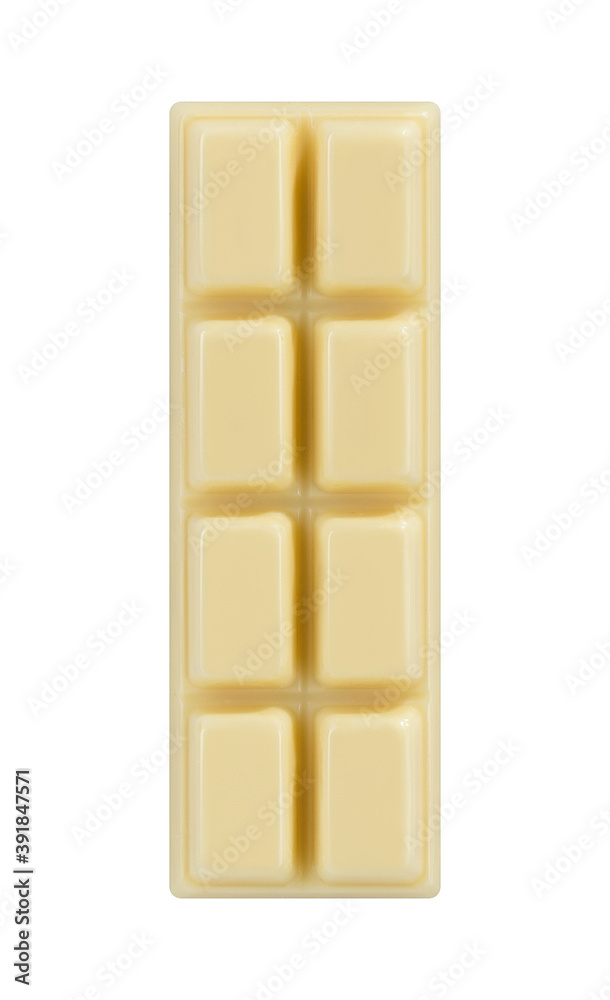 White chocolate bar isolated on white background. Top view