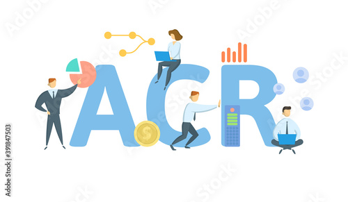 ACR, Adjusted Community Rating. Concept with keywords, people and icons. Flat vector illustration. Isolated on white background.