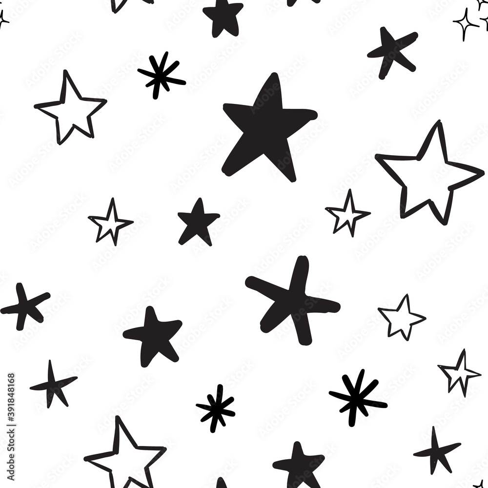 Obraz premium Star doodles seamless pattern. Hand drawn stars. Vector collection.