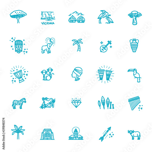 Africa jungle ethnic culture travel icons set