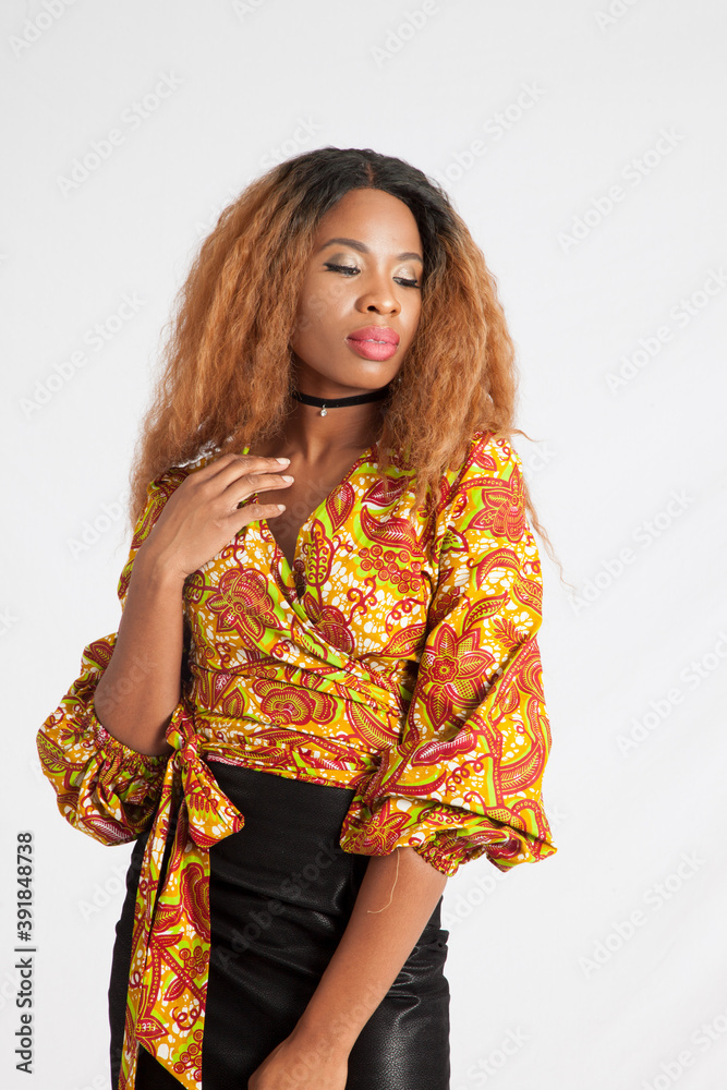 Pretty Black woman with a thoughtful expression Pretty Black woman with a thoughtful expression