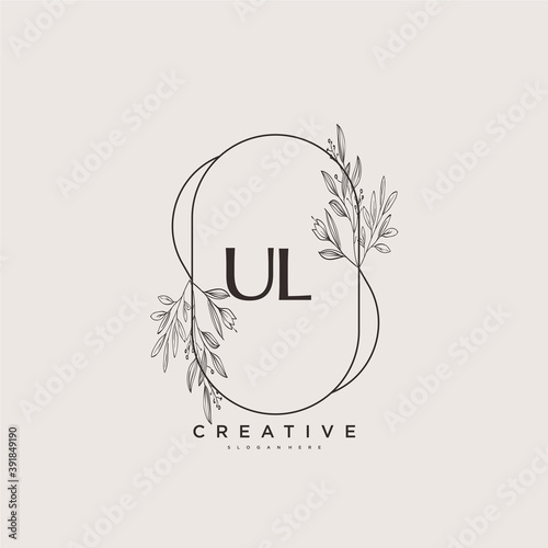 UL Beauty vector initial logo art, handwriting logo of initial signature, wedding, fashion, jewerly, boutique, floral and botanical with creative template for any company or business. photo