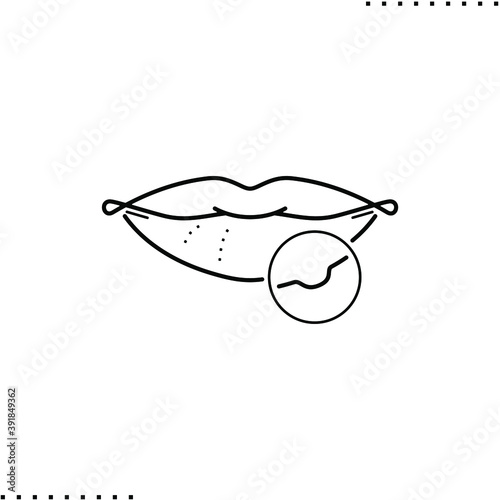 Labial herpes, problem lip skin vector icon in outlines