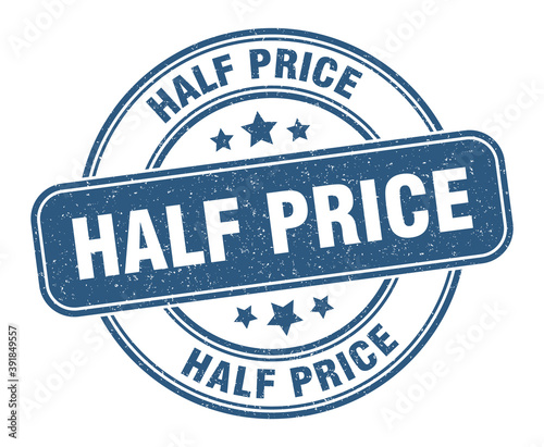 half price stamp. half price label. round grunge sign
