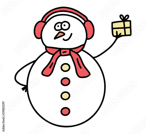 Cute cartoon Snowman. Hand drawn doodle frosty. Christmas and new year concept. Vector illustration isolation on white background