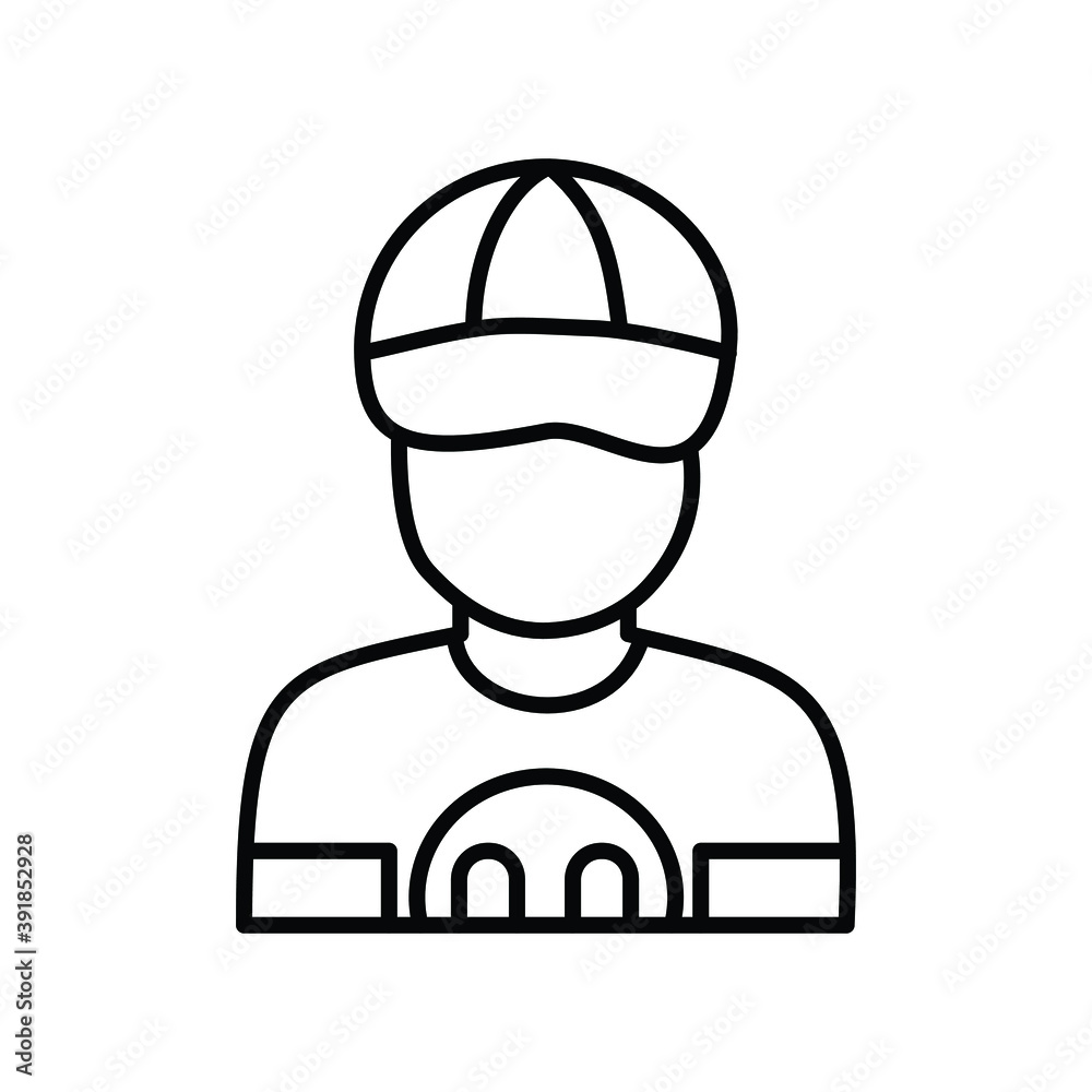 baseball player with cap avatar line icon