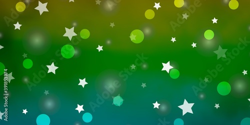 Light Blue, Yellow vector layout with circles, stars.