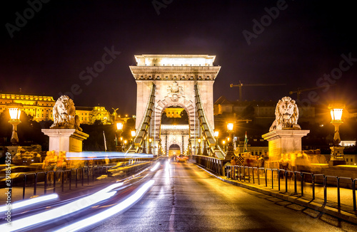 Chain Bridge in Budapest at night, Hungary