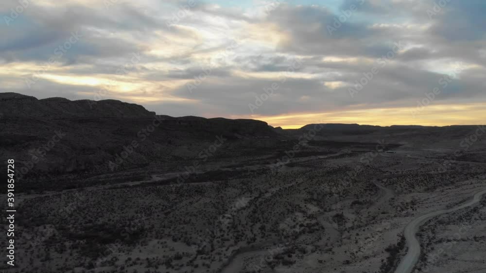 West Texas Ghost Town Terlingua Aerial Shot of Arid Desert Climate with Mountains at Sunset West Texas Ghost Town Terlingua Aerial Shot of Arid Desert Climate with Mountains at Sunset