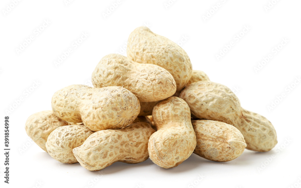 Peanuts in shell heap on white background. Isolated Peanuts in shell heap on white background. Isolated