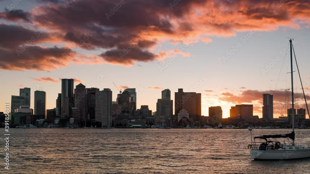 Boston city skyline time lapse from sunset to evening with historical architectures in Massachusetts USA Boston city skyline time lapse from sunset to evening with historical architectures in Massachusetts USA