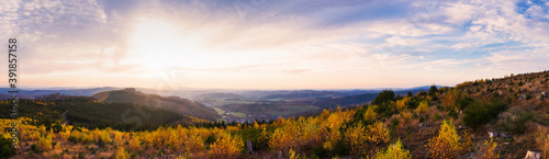 the rothaar mountains in germany with a view towards siegen city as panorama