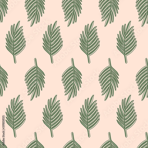 Vector seamless pattern with tropical palm leaves. Graphic stylized drawing.
