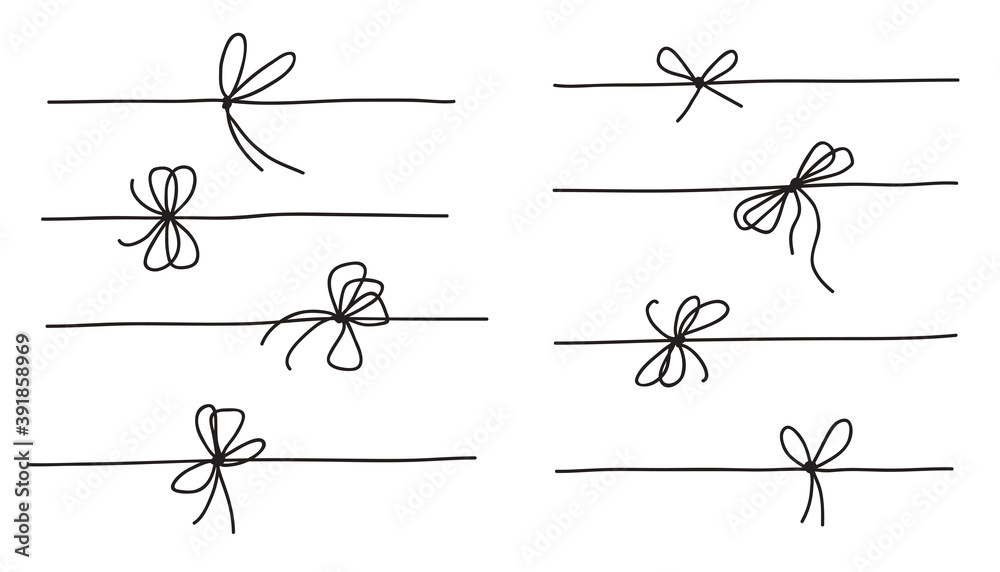 Rope bow collection isolated on white background. Hand drawn vector illustration set. - obrazy, fototapety, plakaty 