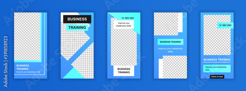 Business training editable templates set for Instagram stories. Professional education, career development. Design for social networks. Insta story mockup with free copy space vector illustration.