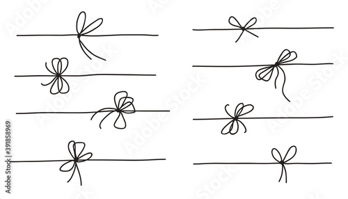 Rope bow collection isolated on white background. Hand drawn vector illustration set. photo