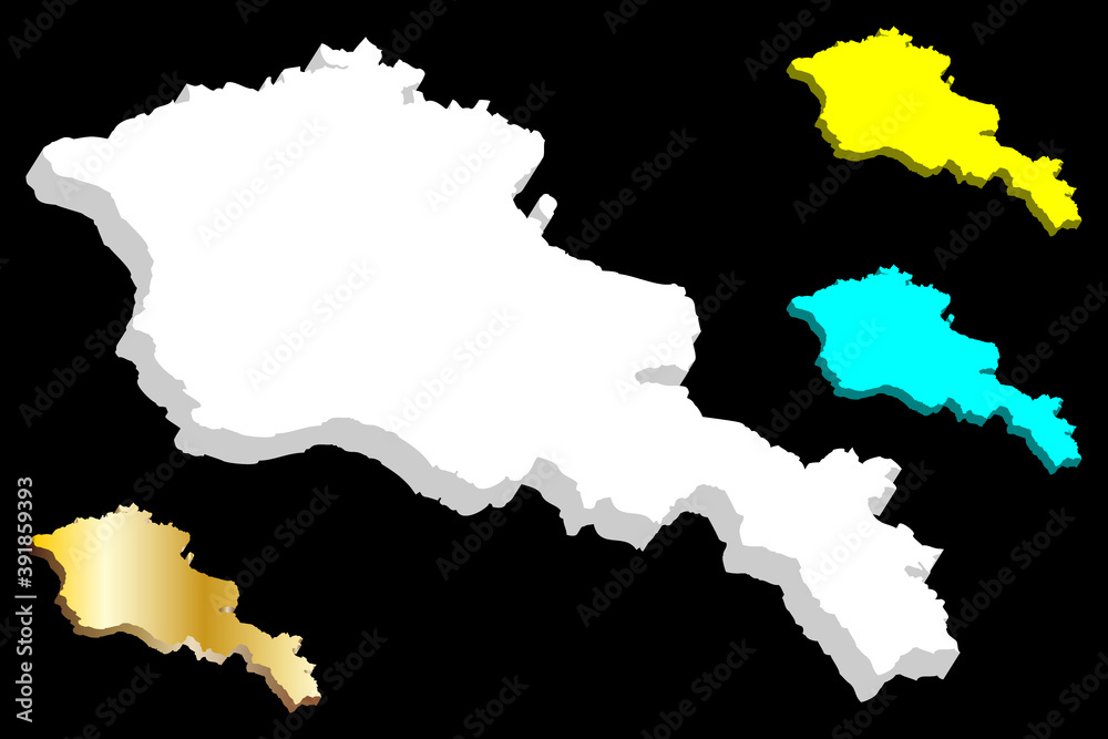 3D map of Armenia (Republic of Armenia) - white, yellow, blue and gold - vector illustration 3D map of Armenia (Republic of Armenia) - white, yellow, blue and gold - vector illustration