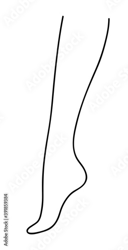 Beautiful female leg drawn by one continuous line. Health, body care and beauty concept. Line art vector illustration