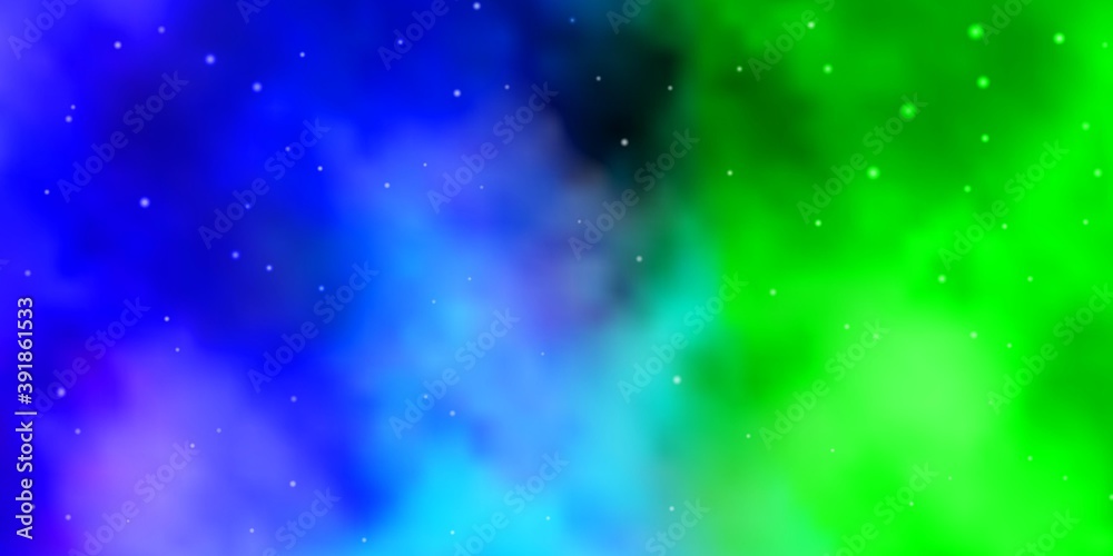 Naklejka premium Light Blue, Green vector background with small and big stars.