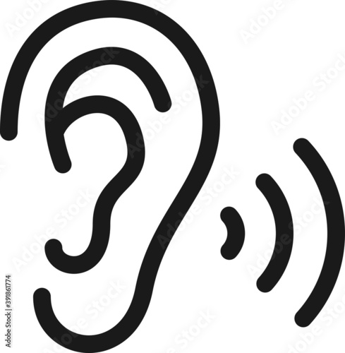 Ear vector icon, hearing symbol. Simple, flat design for web or mobile app