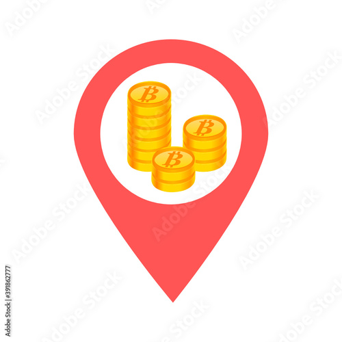 Bitcoin location map pin pointer icon. Element of map point for mobile concept and web apps. Icon for website design and app development. Premium cryptocurrency location. 