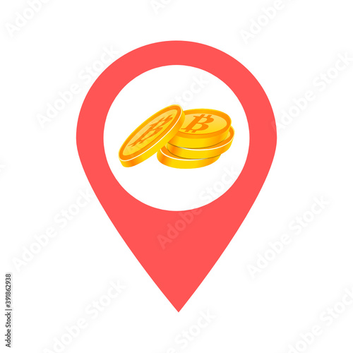 Bitcoin location map pin pointer icon. Element of map point for mobile concept and web apps. Icon for website design and app development. Premium cryptocurrency location. 